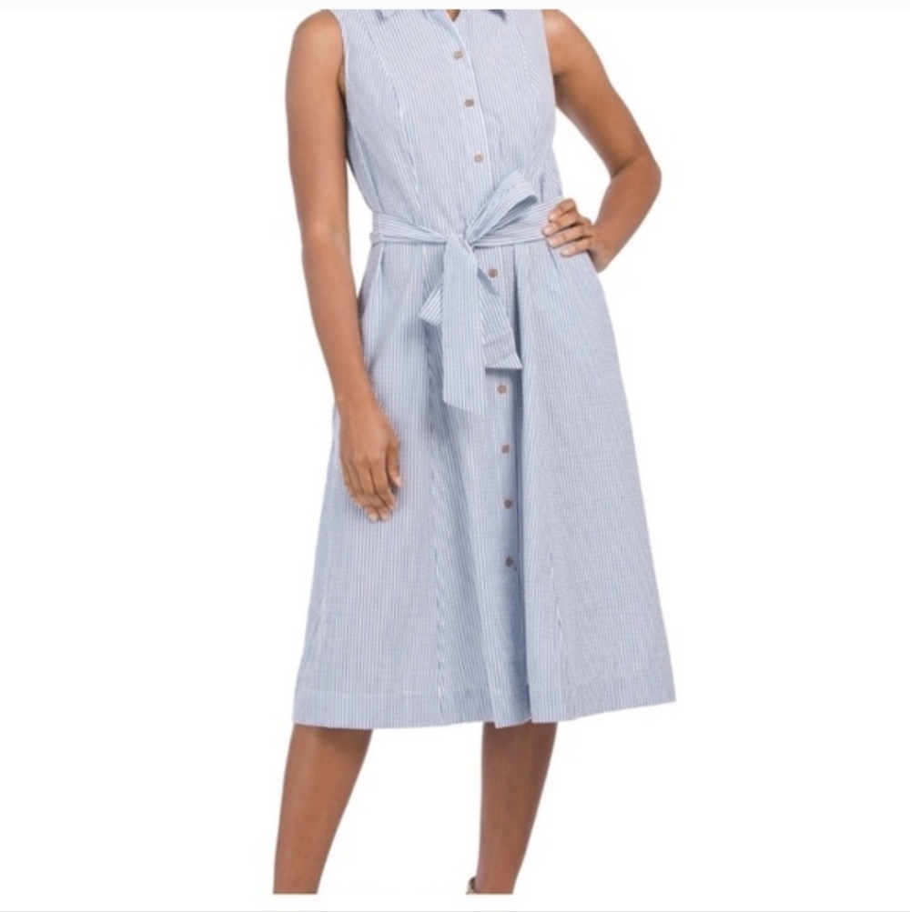 Anne Klein Blue and White Striped Sleeveless Dress